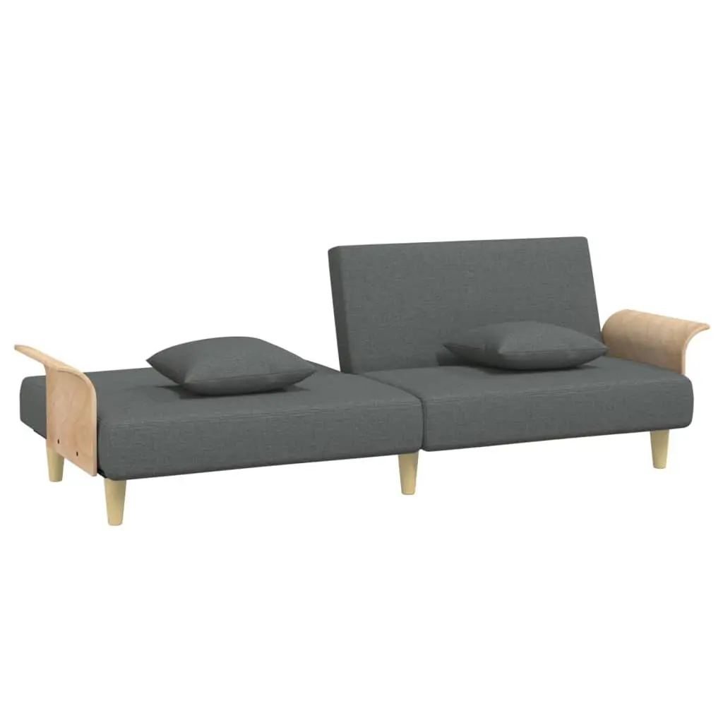 Sofa Bed with Armrests Grey Fabric Adjustable Backrest Sleeper Couch Guest Bed