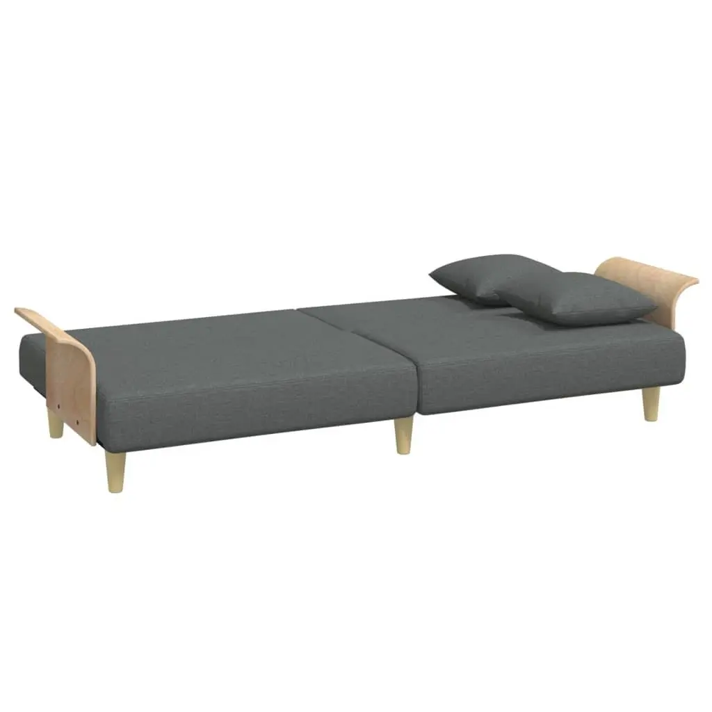 Sofa Bed with Armrests Grey Fabric Adjustable Backrest Sleeper Couch Guest Bed