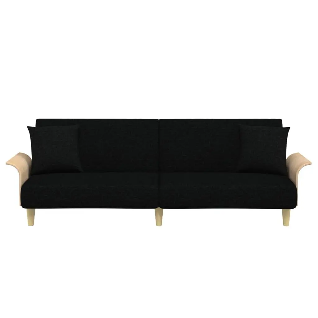 Sofa Bed Fabric Black Adjustable Backrest Armrests