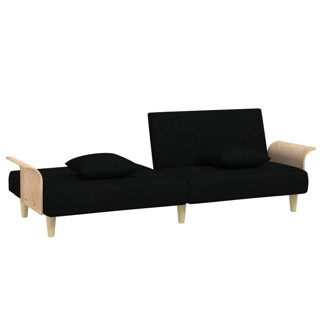 Sofa Bed Fabric Black Adjustable Backrest Armrests