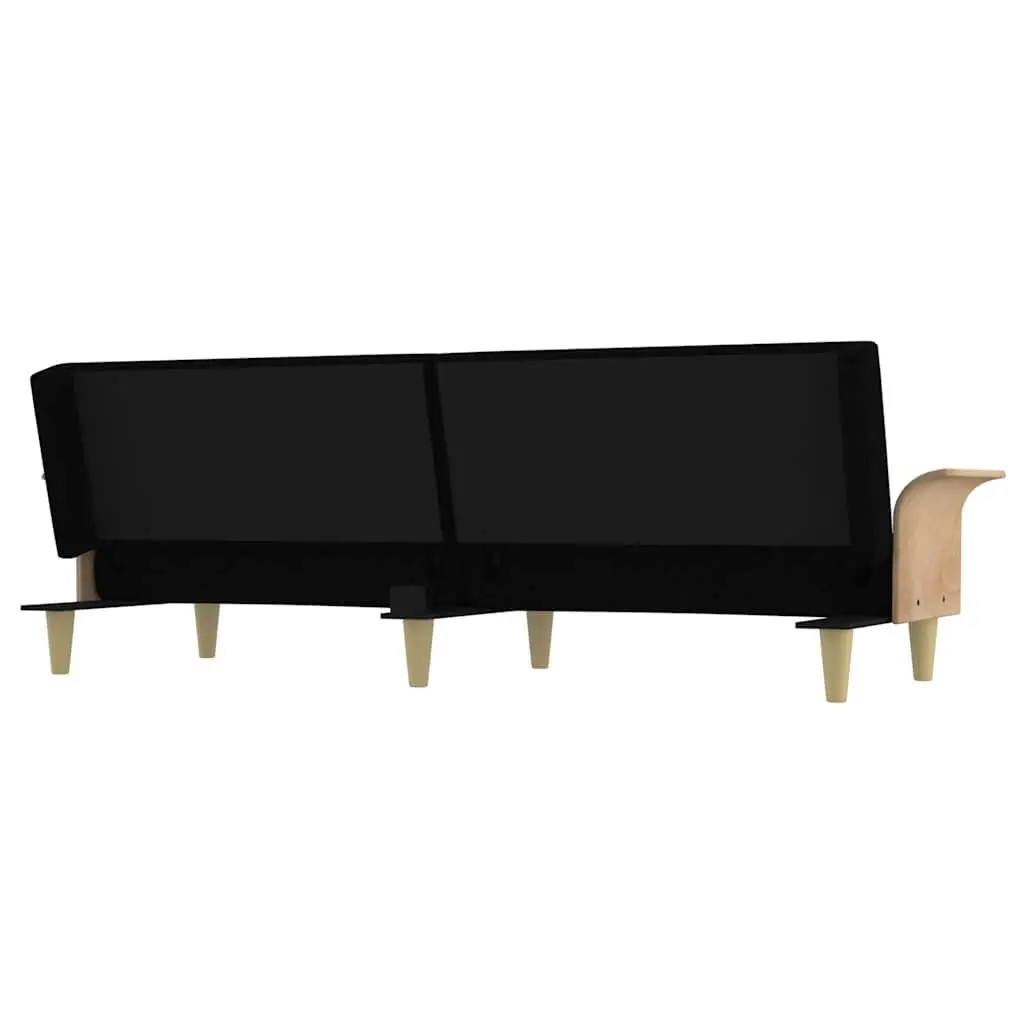 Sofa Bed Fabric Black Adjustable Backrest Armrests