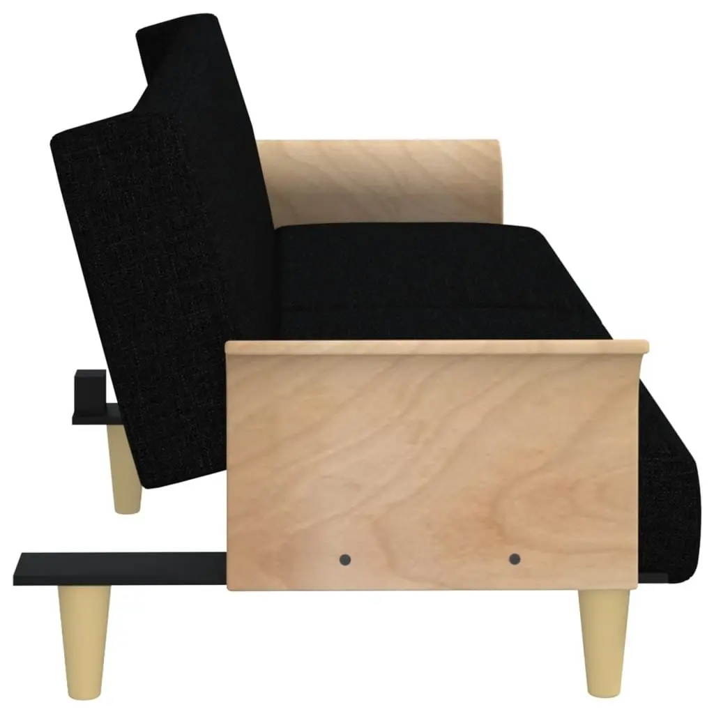 Sofa Bed Fabric Black Adjustable Backrest Armrests