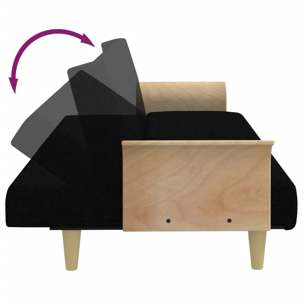 Sofa Bed Fabric Black Adjustable Backrest Armrests