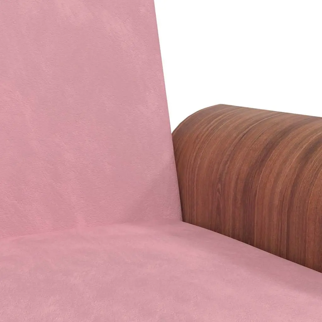 Sofa Bed Velvet Pink Adjustable Backrest Foldable Tea Table with Cup Holders