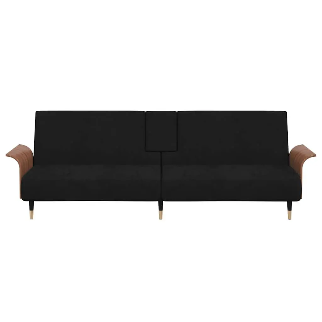 Sofa Bed with Adjustable Backrest Cup Holders Foldable Tea Table Black Velvet