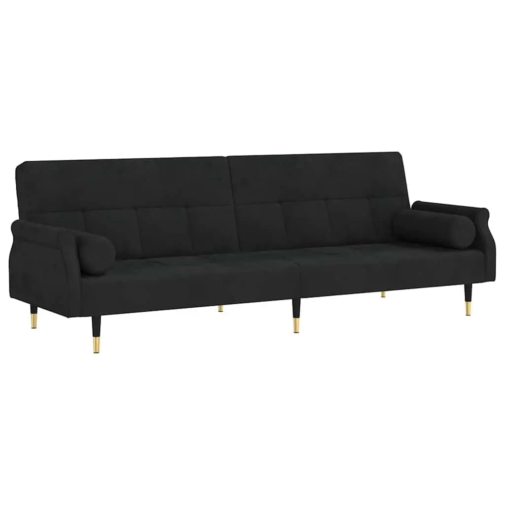 Sofa Bed Velvet Black Adjustable Backrest Couch