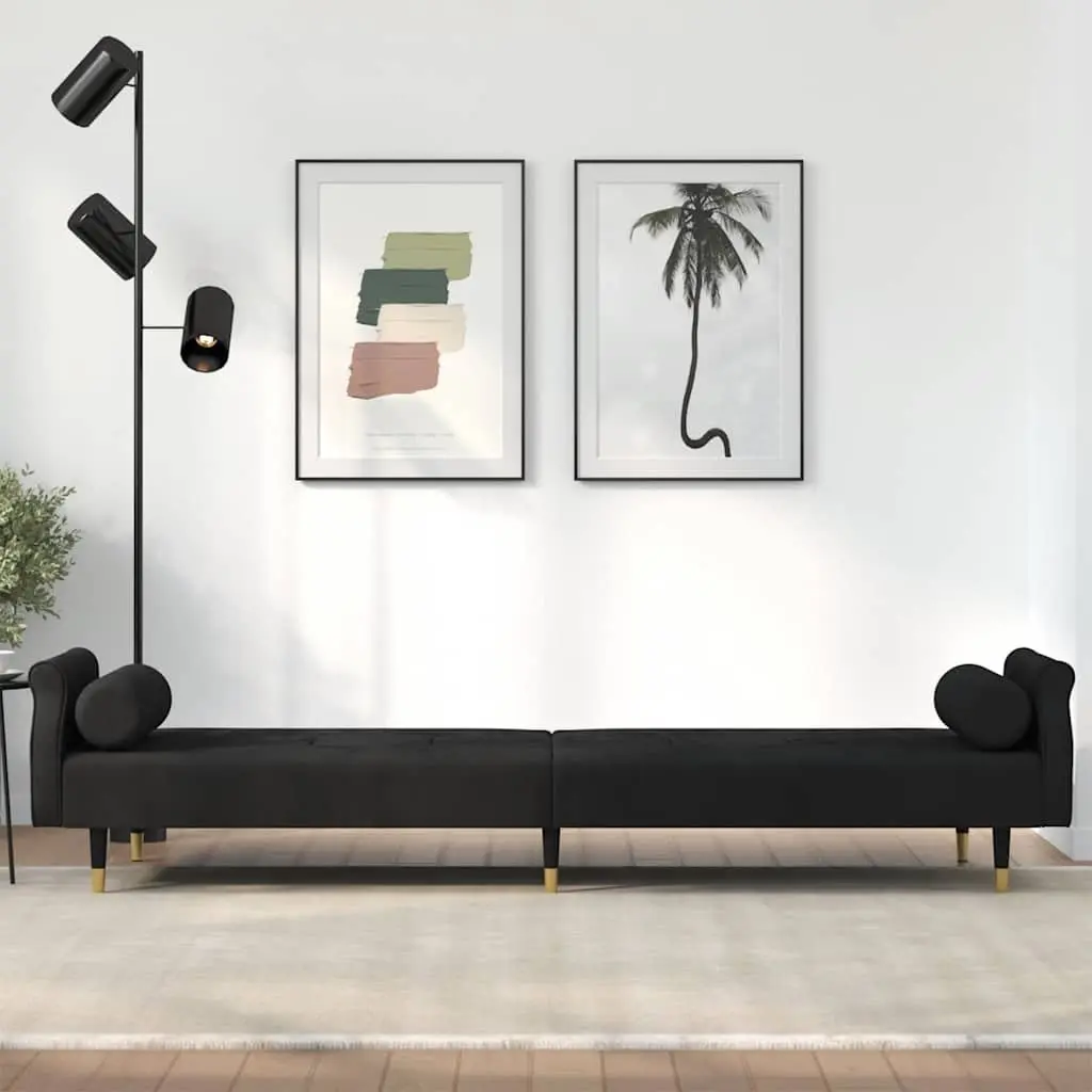 Sofa Bed Velvet Black Adjustable Backrest Couch