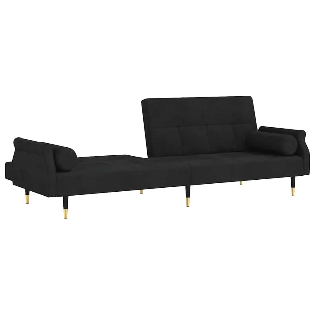 Sofa Bed Velvet Black Adjustable Backrest Couch