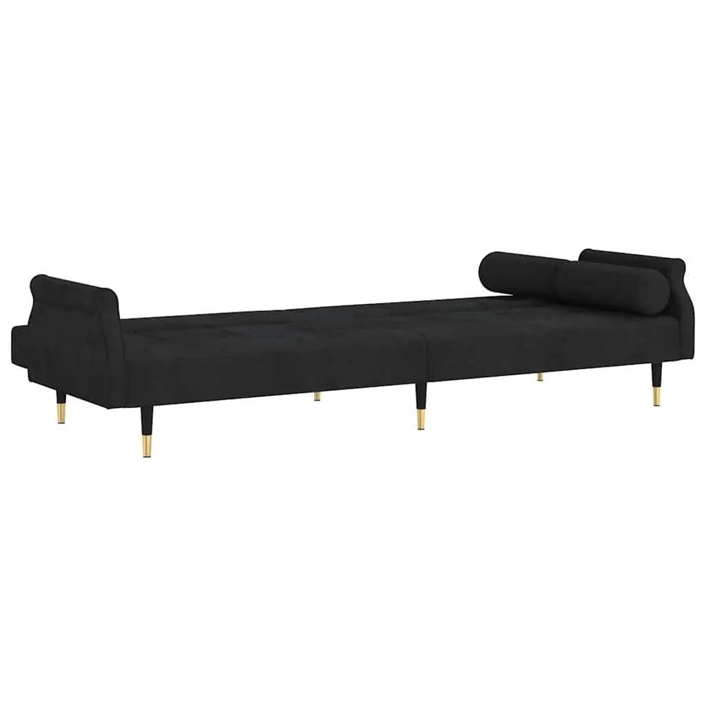 Sofa Bed Velvet Black Adjustable Backrest Couch
