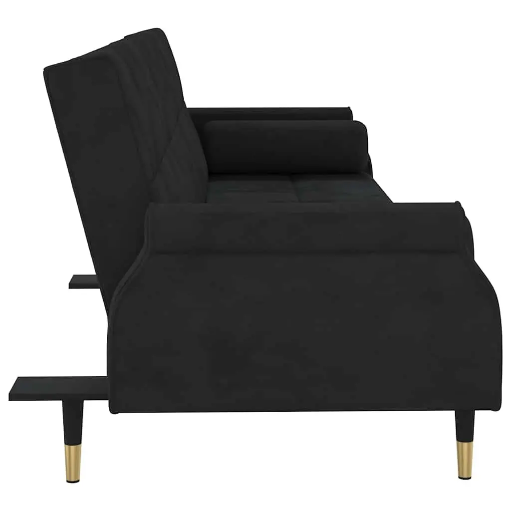 Sofa Bed Velvet Black Adjustable Backrest Couch