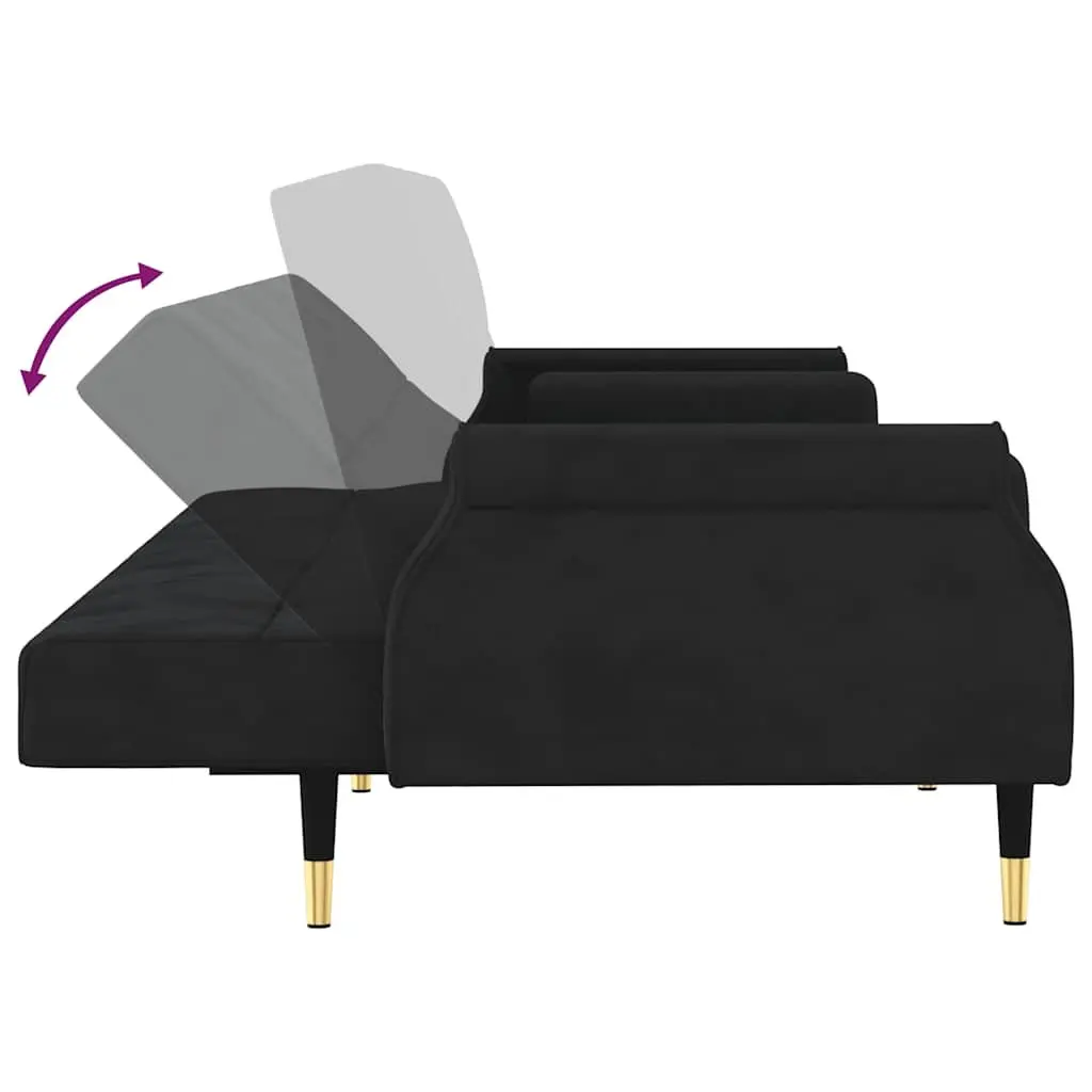 Sofa Bed Velvet Black Adjustable Backrest Couch