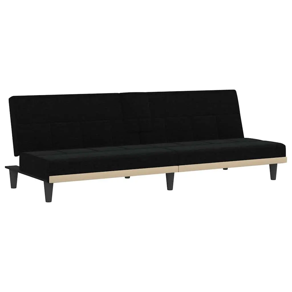 Black Fabric Sofa Bed with Adjustable Backrest Foldable Tea Table USB Charging and Cup Holders
