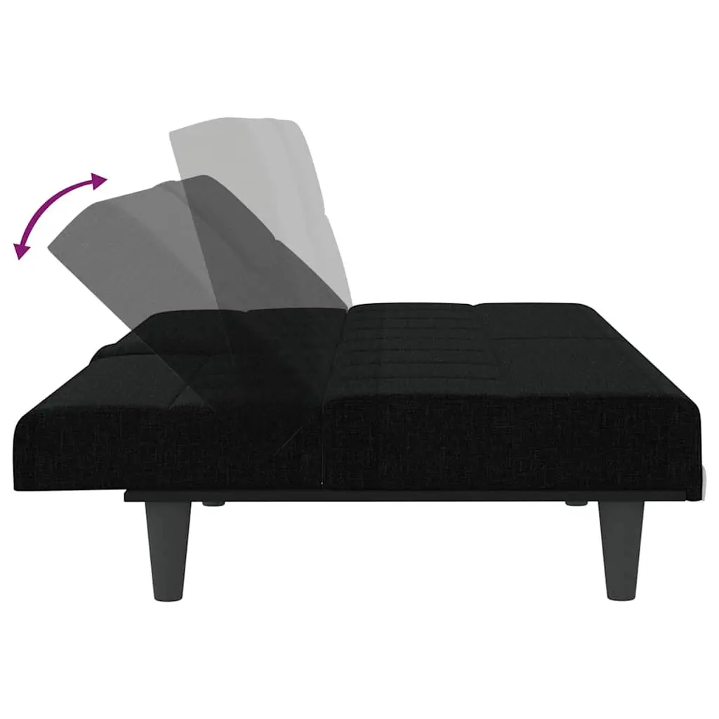 Black Fabric Sofa Bed with Adjustable Backrest Foldable Tea Table USB Charging and Cup Holders