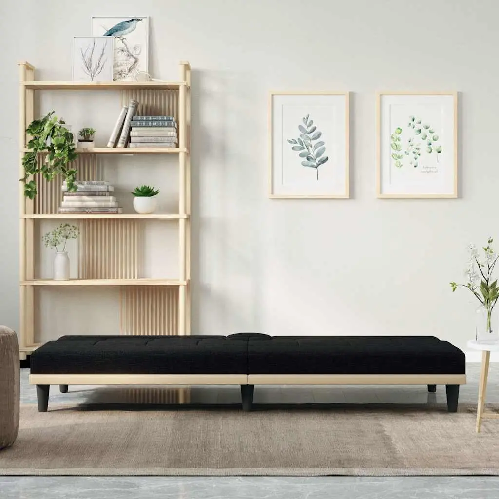 Black Fabric Sofa Bed with Adjustable Backrest Foldable Tea Table USB Charging and Cup Holders