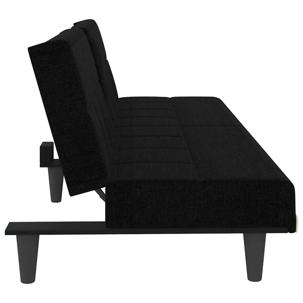 Black Fabric Sofa Bed with Adjustable Backrest Foldable Tea Table USB Charging and Cup Holders