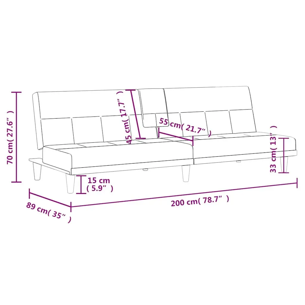 Sofa Bed Cream Fabric Adjustable Backrest with Cup Holders Plywood Frame Sleeper Couch with Foldable Tea Table