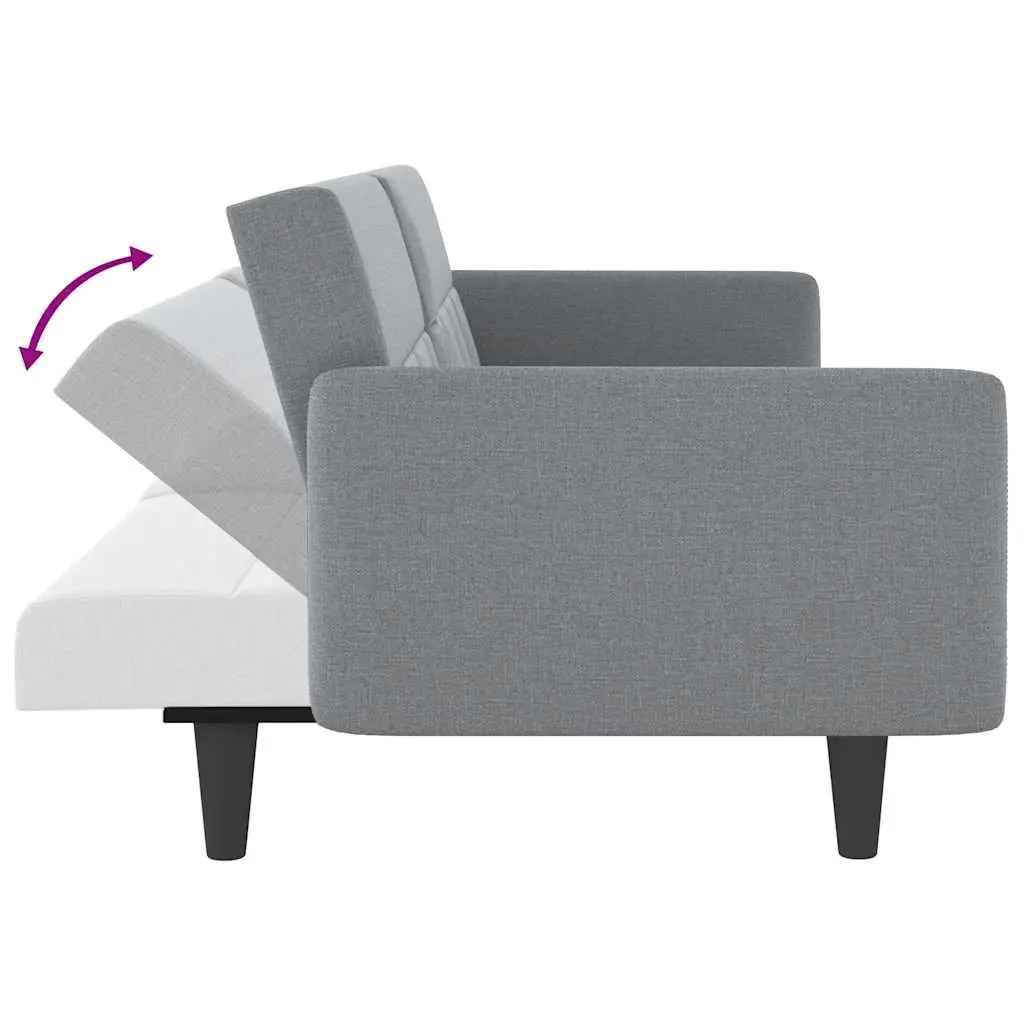 Sofa Bed Grey Fabric Adjustable Backrest Cup Holders Sleeper Couch Guest Seating