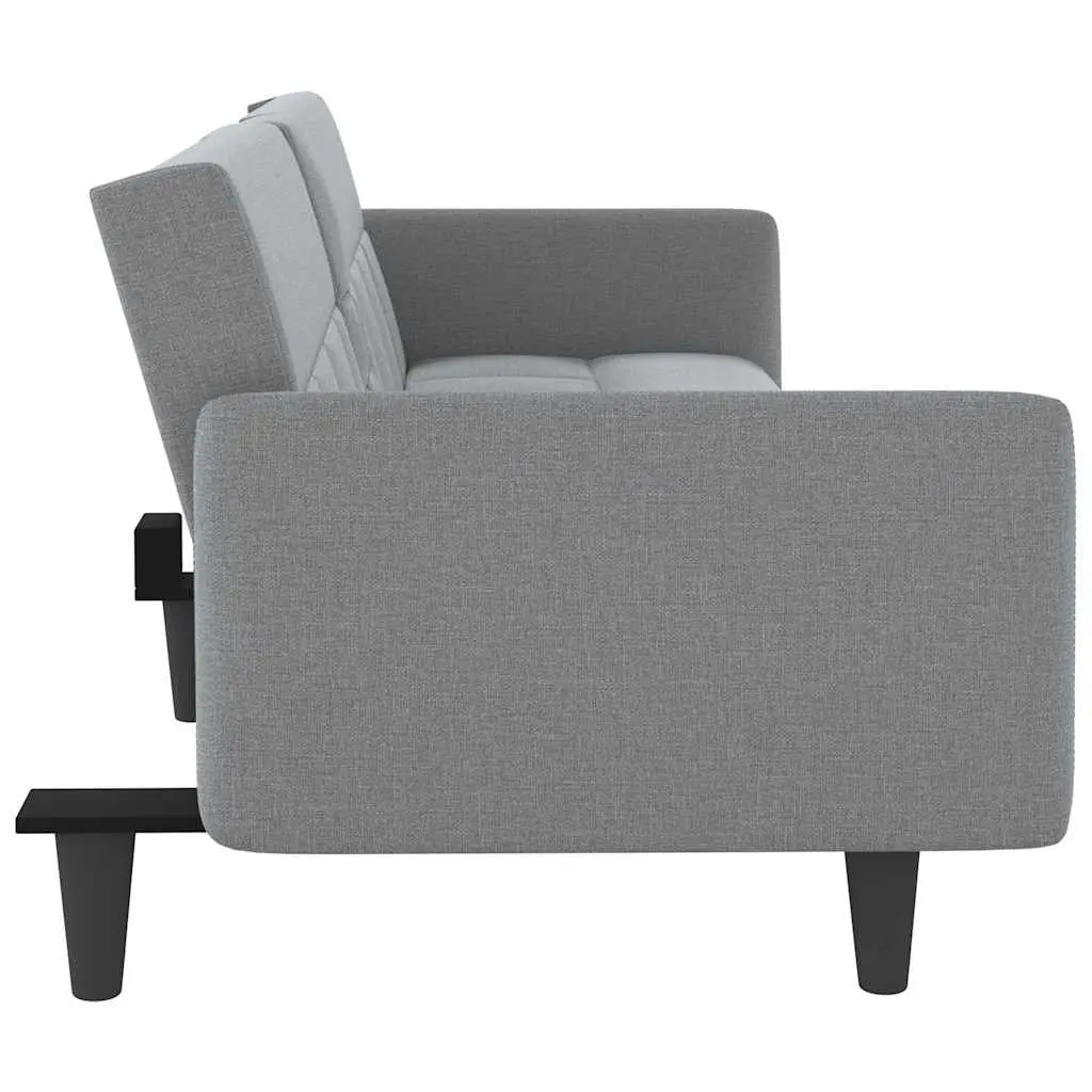 Sofa Bed Grey Fabric Adjustable Backrest Cup Holders Sleeper Couch Guest Seating