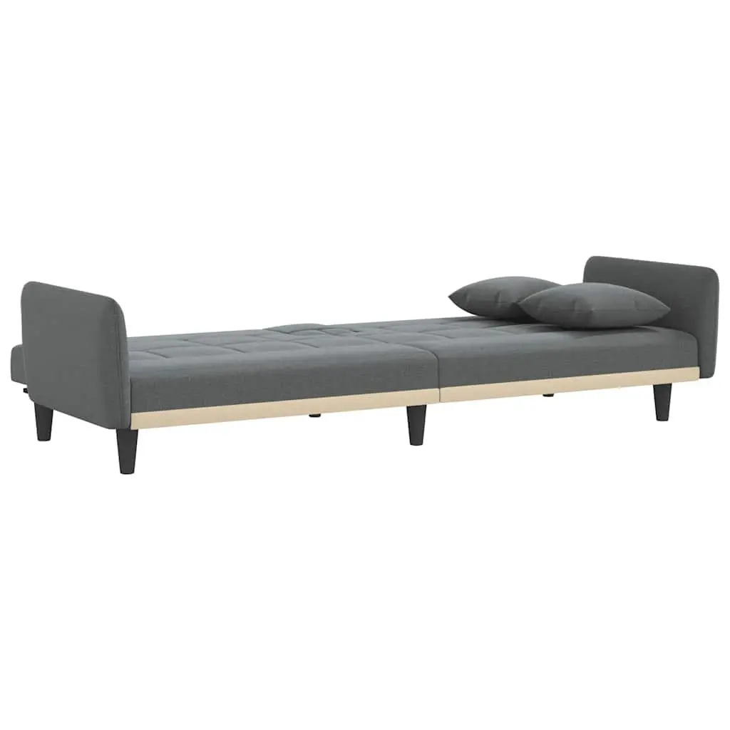 Sofa Bed Grey Fabric with Foldable Tea Table and Adjustable Backrest and Cup Holders