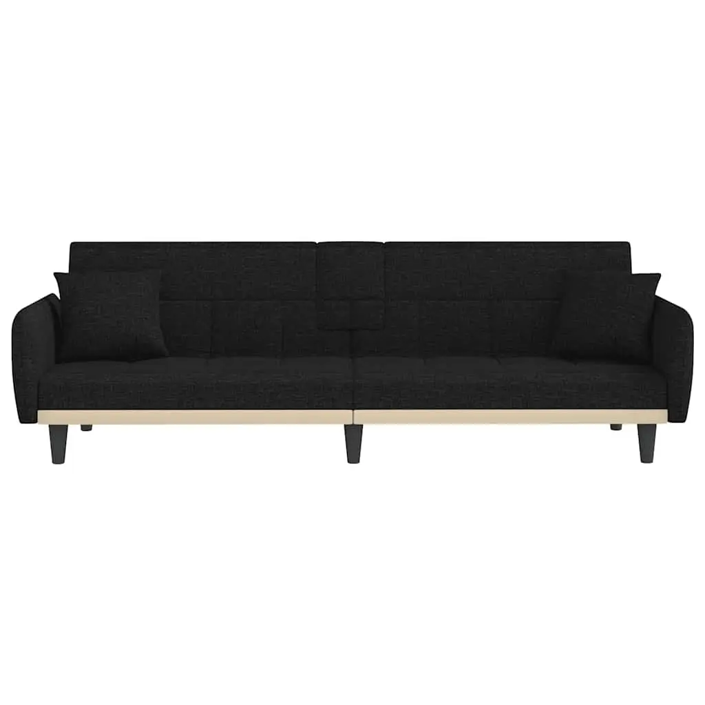 Sofa Bed Black Fabric Adjustable Backrest Cup Holders Tea Table USB Charging
