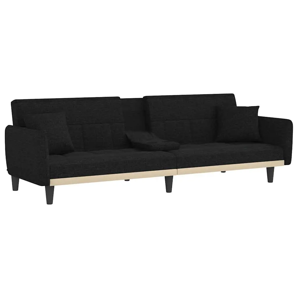 Sofa Bed Black Fabric Adjustable Backrest Cup Holders Tea Table USB Charging
