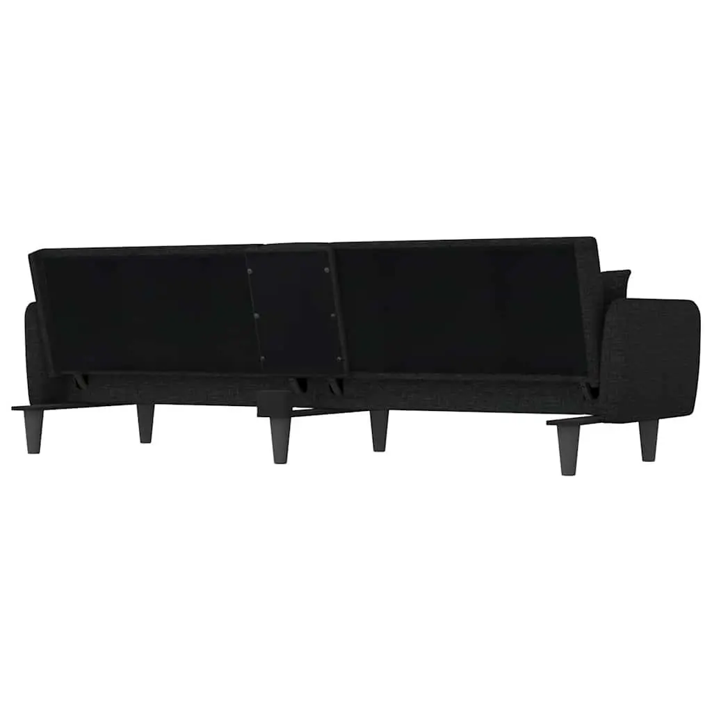 Sofa Bed Black Fabric Adjustable Backrest Cup Holders Tea Table USB Charging