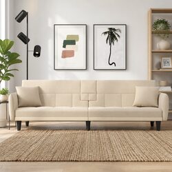 Adjustable Cream Fabric Sofa Bed for Guests and Daily Use