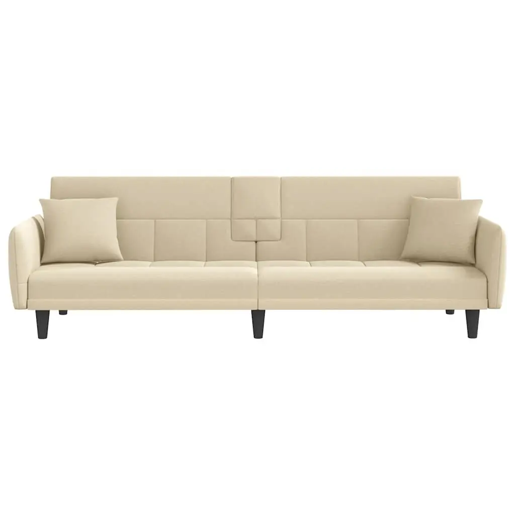 Cream Fabric Adjustable Backrest Sofa Bed with Integrated Tea Table Cup Holders and USB Ports