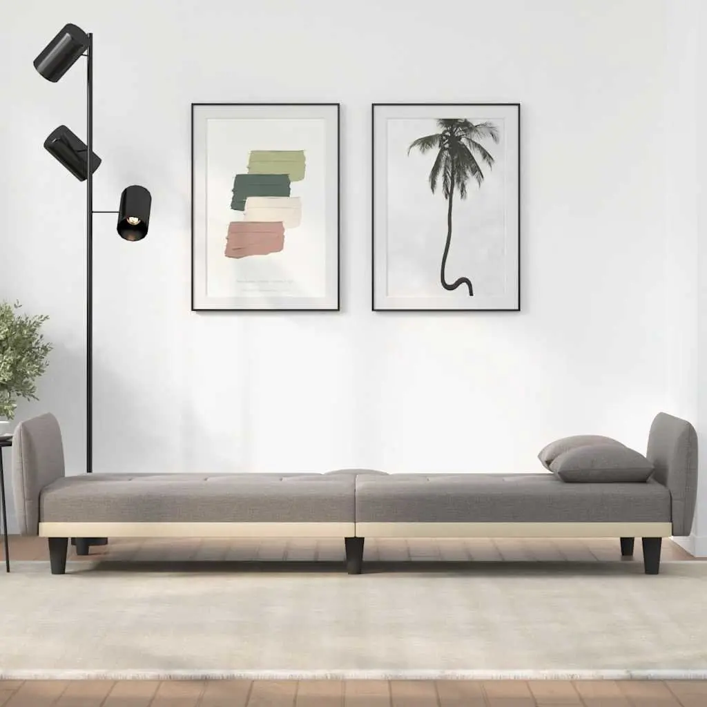 Sofa Bed Adjustable Backrest Plywood Frame Taupe Fabric