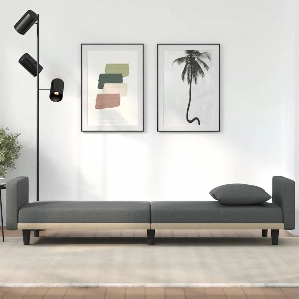 Grey Fabric Sofa Bed with Cushions Adjustable Backrest for Living Room and Guest Accommodation