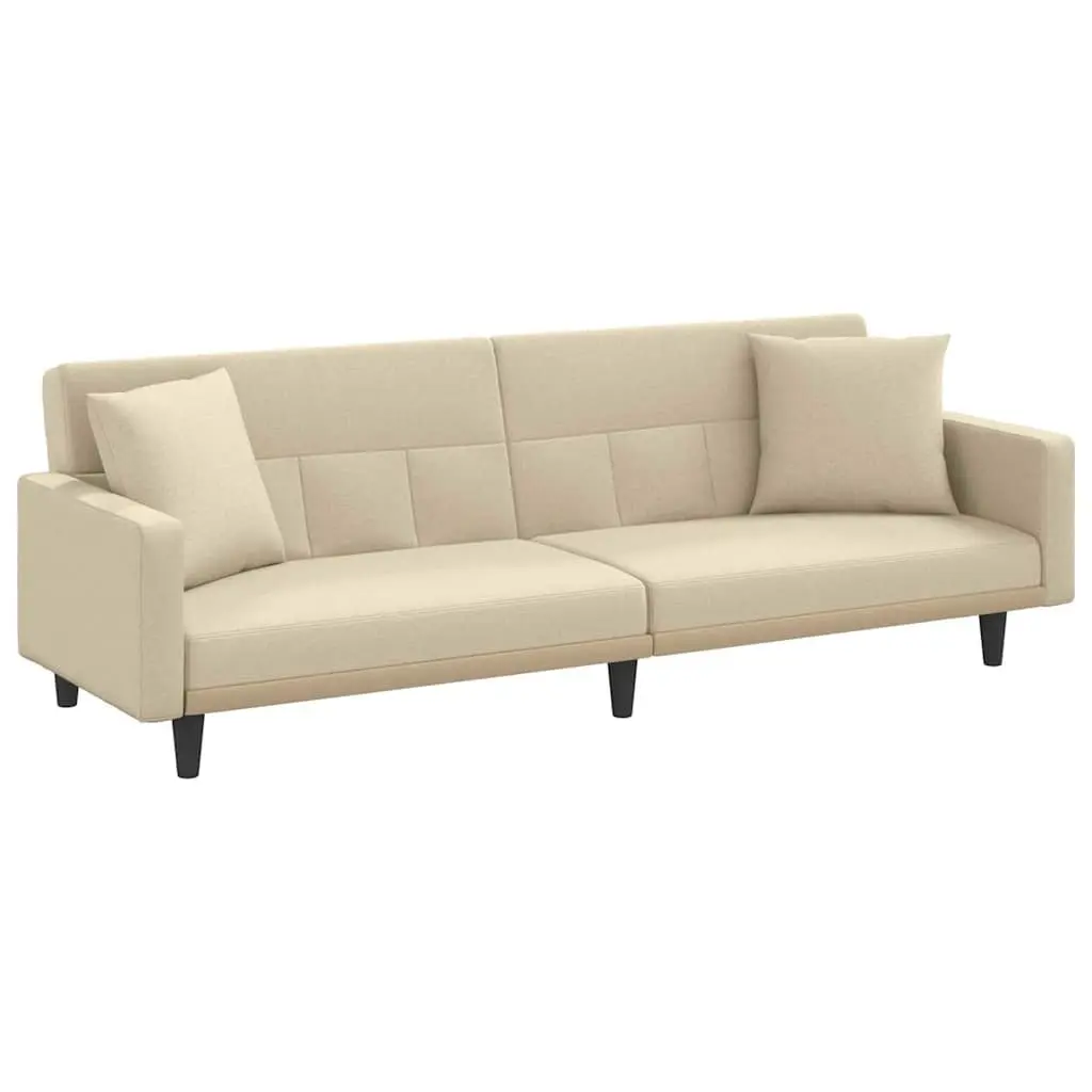 Sofa Bed with Cushions Cream Fabric Adjustable Backrest Sleeper Couch Day Bed