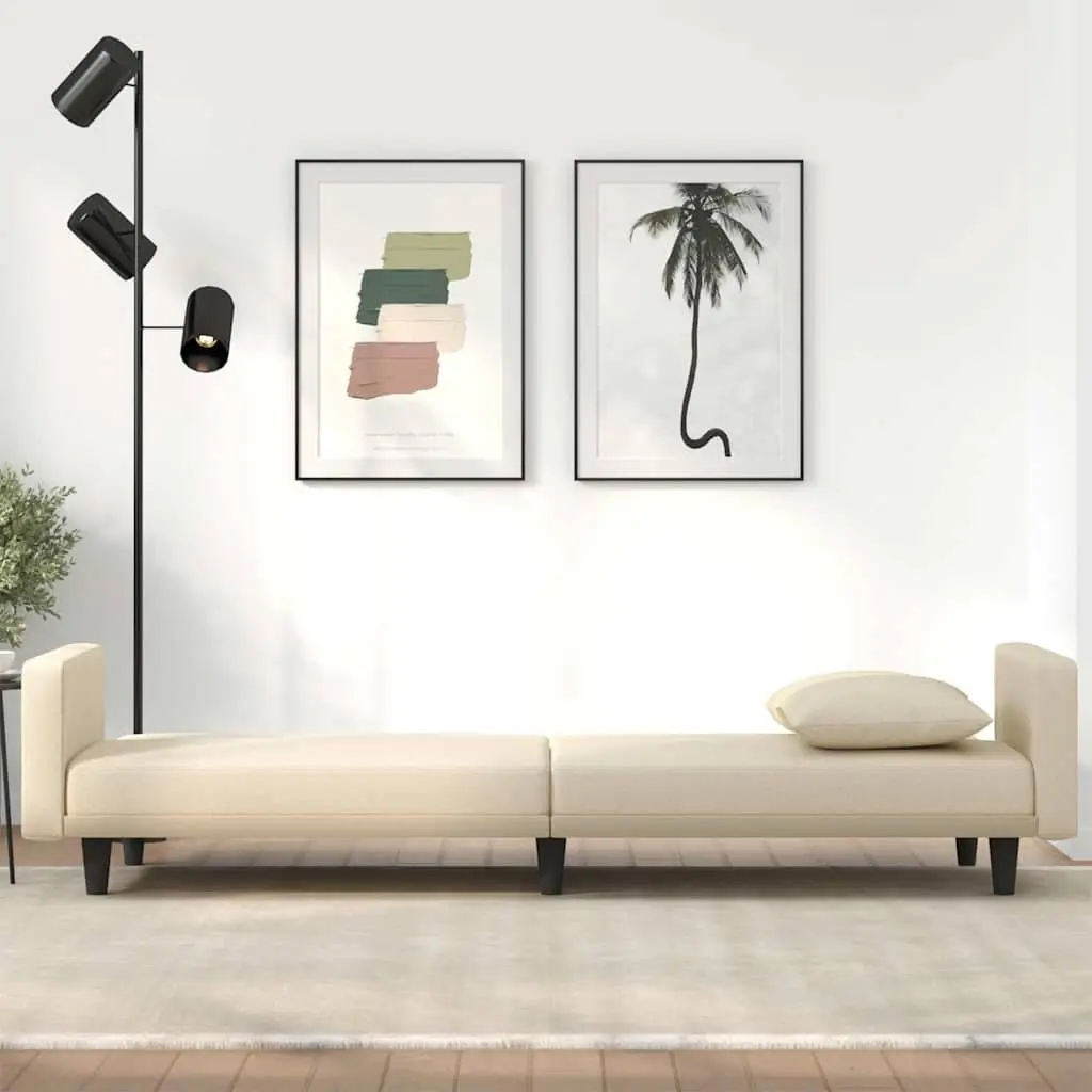 Sofa Bed with Cushions Cream Fabric Adjustable Backrest Sleeper Couch Day Bed
