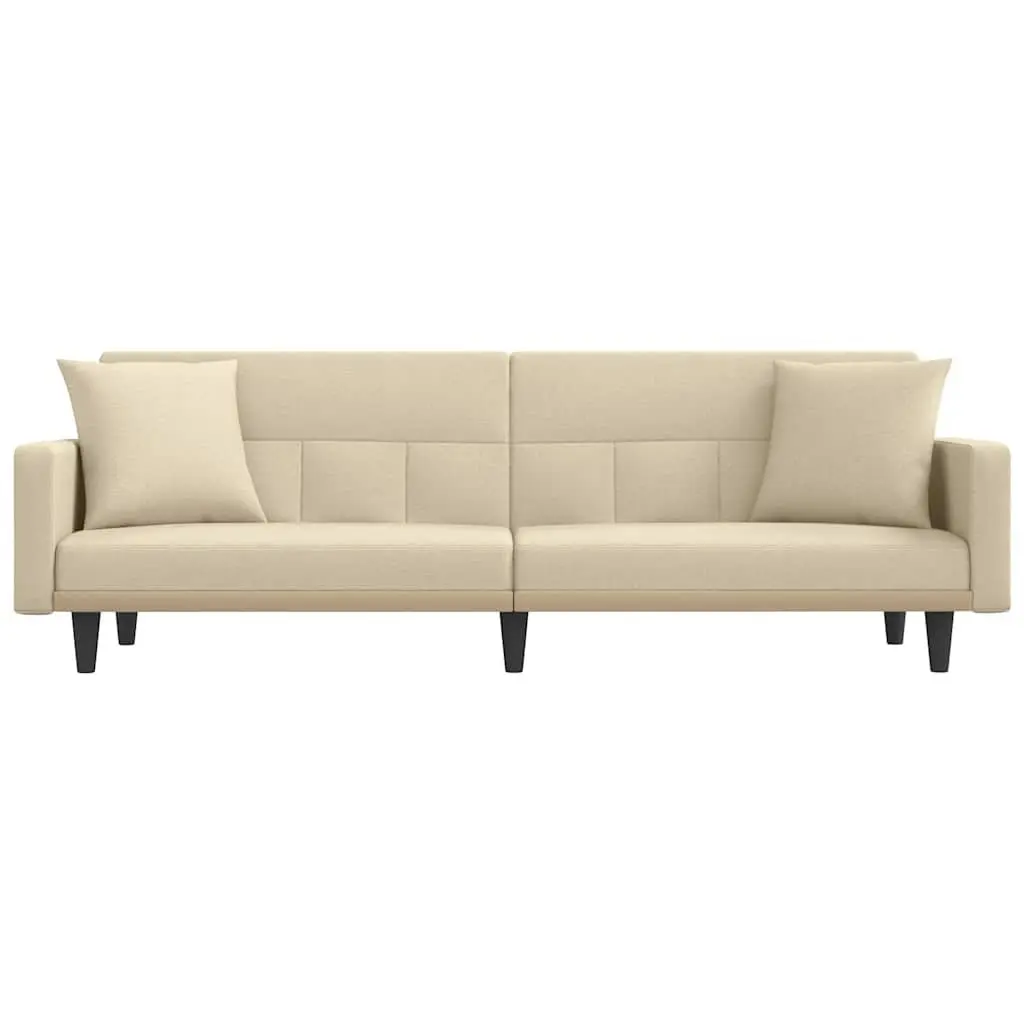 Sofa Bed with Cushions Cream Fabric Adjustable Backrest Sleeper Couch Day Bed