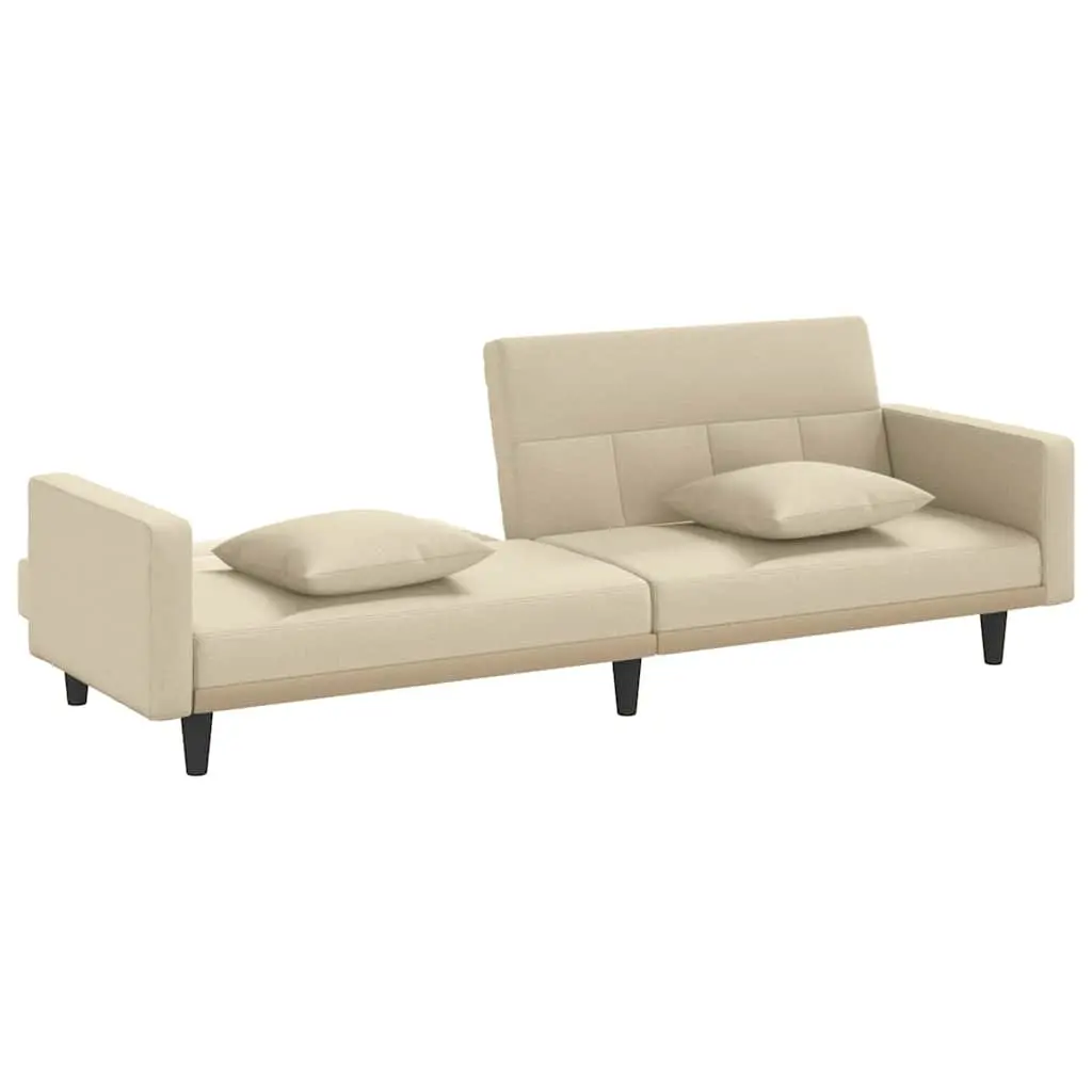 Sofa Bed with Cushions Cream Fabric Adjustable Backrest Sleeper Couch Day Bed