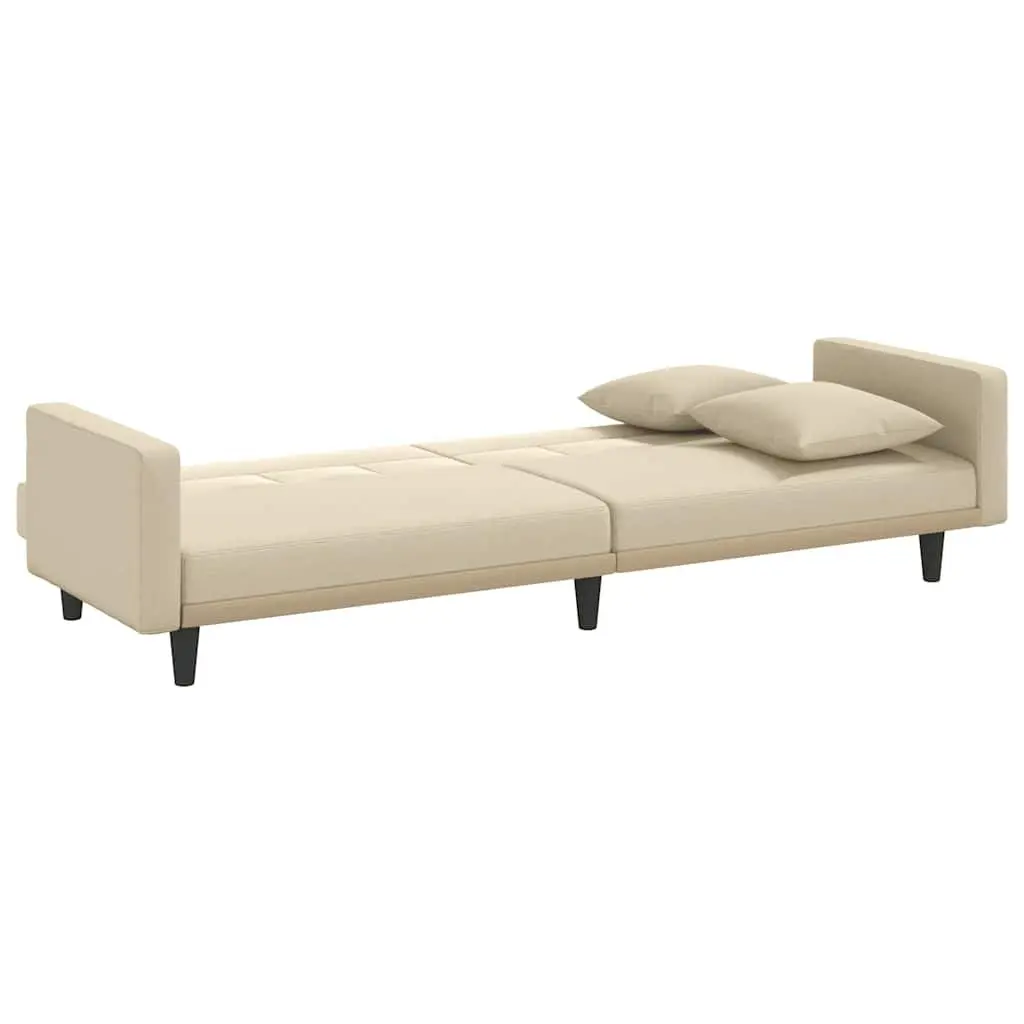 Sofa Bed with Cushions Cream Fabric Adjustable Backrest Sleeper Couch Day Bed