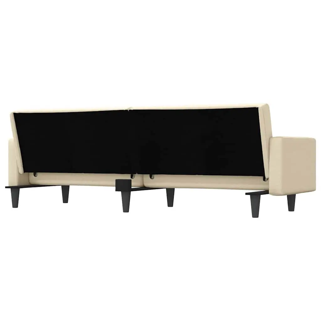 Sofa Bed with Cushions Cream Fabric Adjustable Backrest Sleeper Couch Day Bed