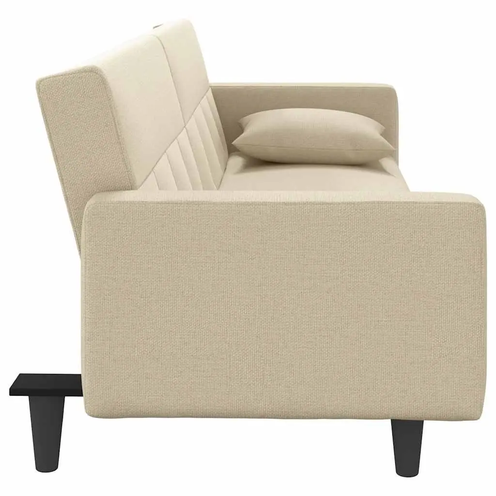 Sofa Bed with Cushions Cream Fabric Adjustable Backrest Sleeper Couch Day Bed