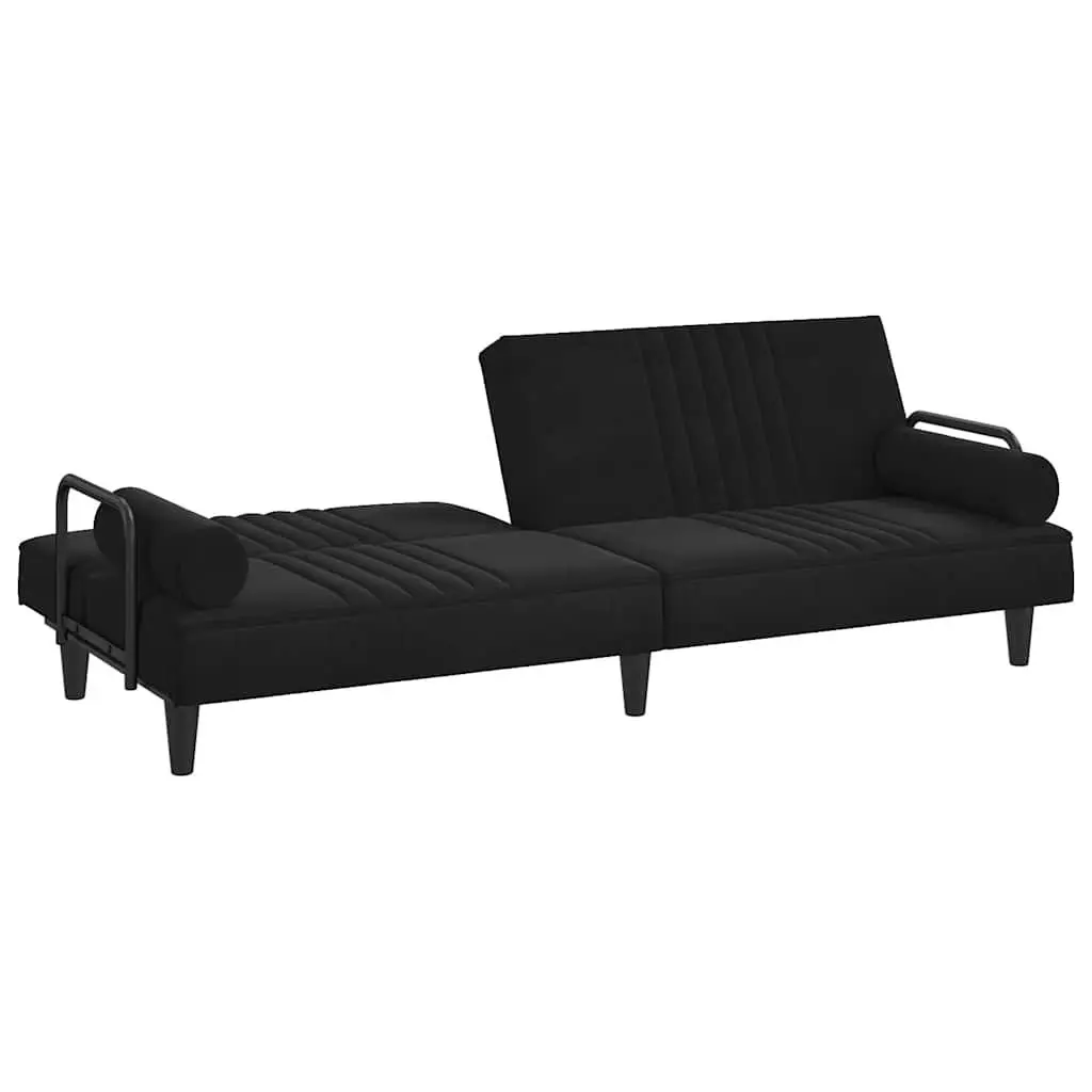 Sofa Bed with Armrests Black Velvet Adjustable Backrest Sleeper Couch Guest Bed