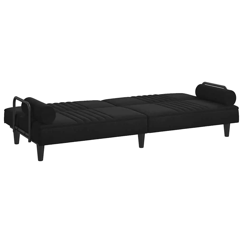 Sofa Bed with Armrests Black Velvet Adjustable Backrest Sleeper Couch Guest Bed