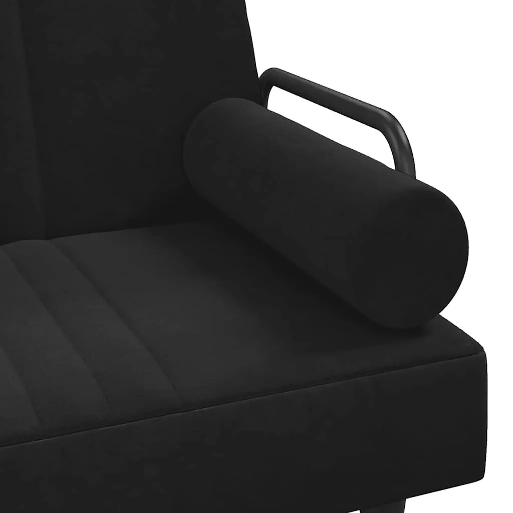 Sofa Bed with Armrests Black Velvet Adjustable Backrest Sleeper Couch Guest Bed