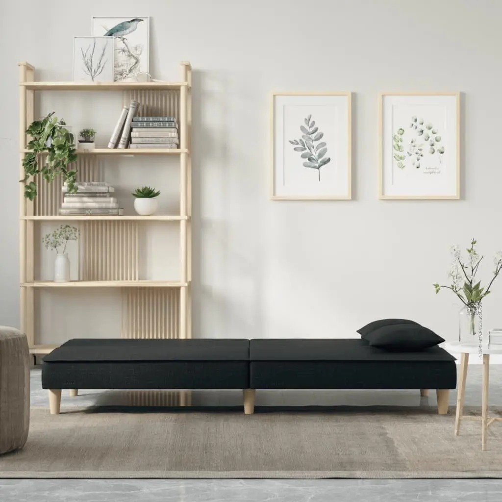 Sofa Bed Black Fabric Adjustable Backrest Sleeper Couch Guest Bedroom Furniture