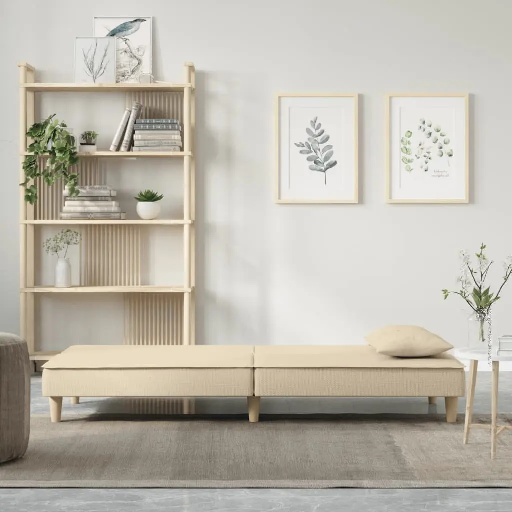 Sofa Bed Fabric Cream Adjustable Backrest Sleeper Couch