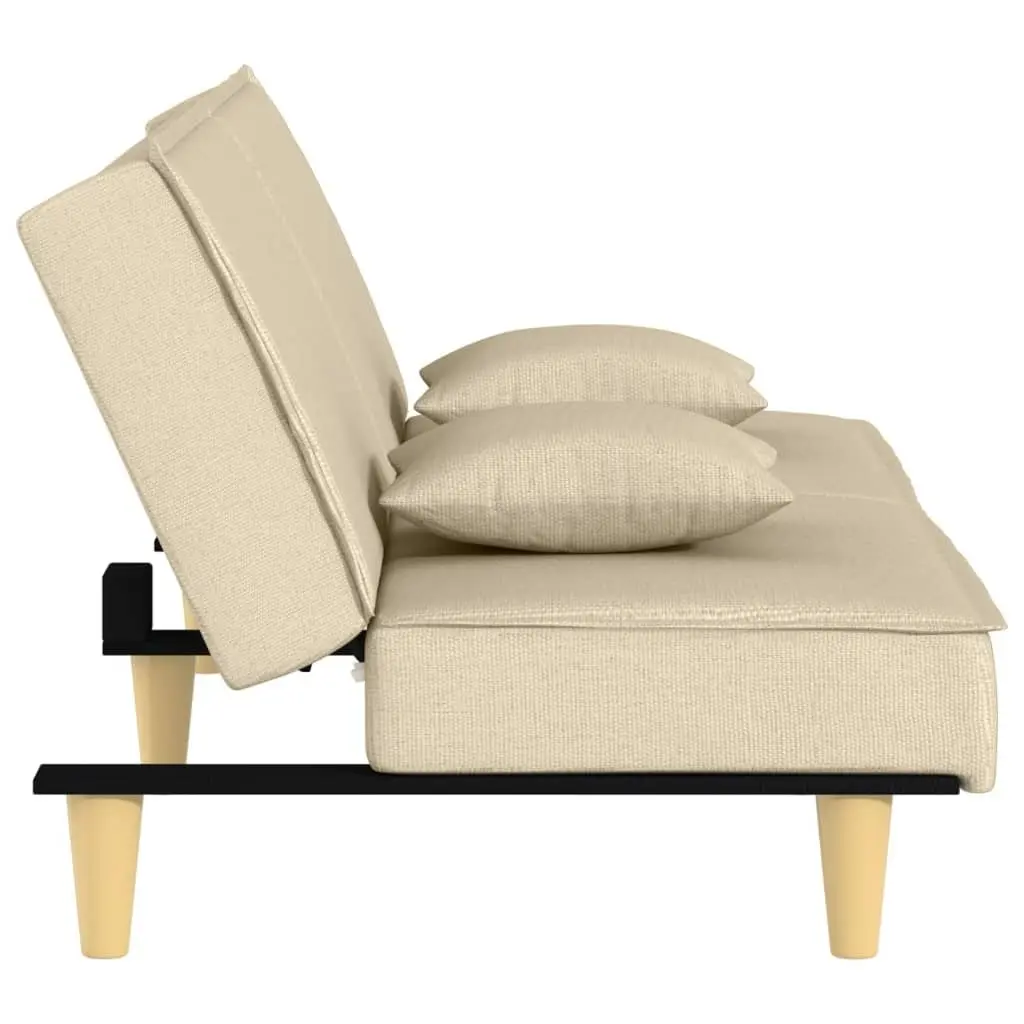 Sofa Bed Fabric Cream Adjustable Backrest Sleeper Couch