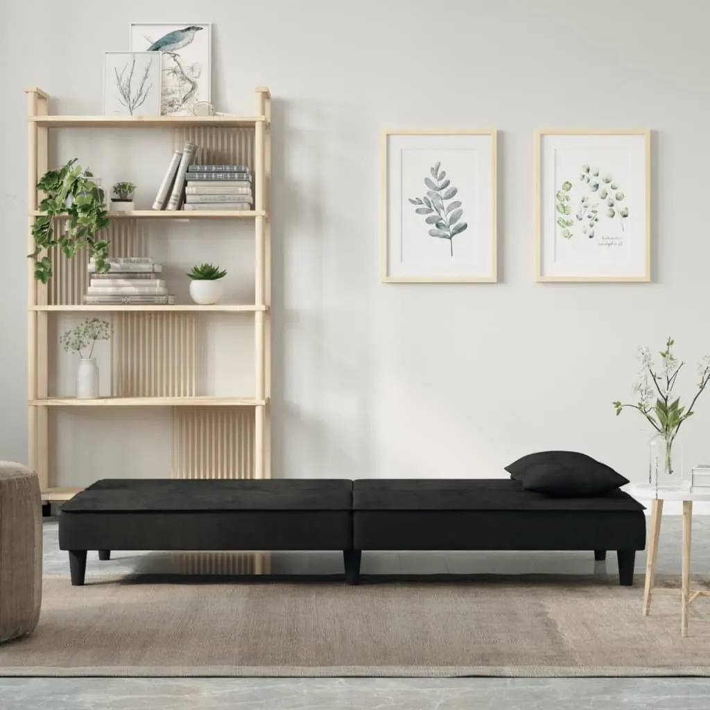 Sofa Bed Velvet Black Adjustable Backrest Sleeper Couch