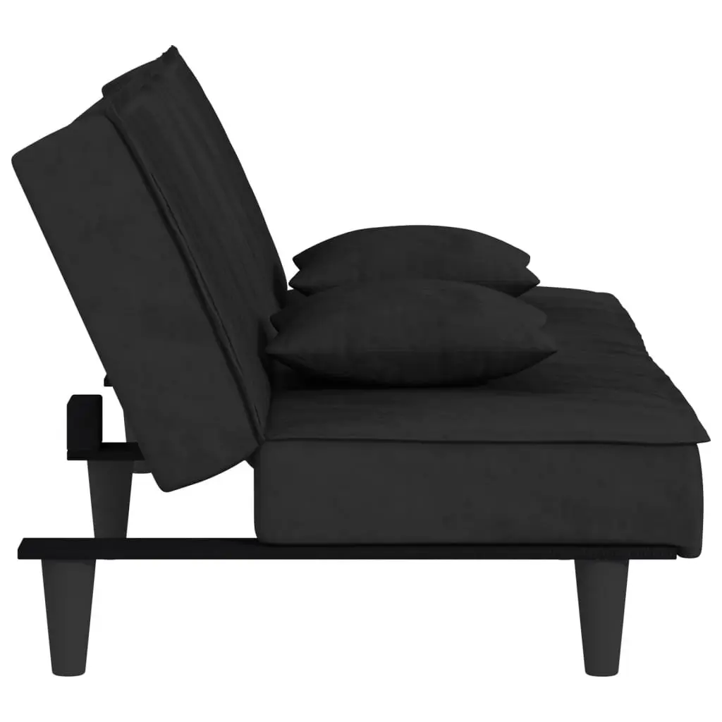 Sofa Bed Velvet Black Adjustable Backrest Sleeper Couch