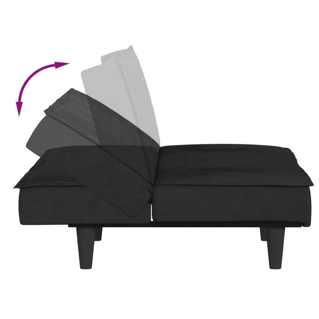 Sofa Bed Velvet Black Adjustable Backrest Sleeper Couch