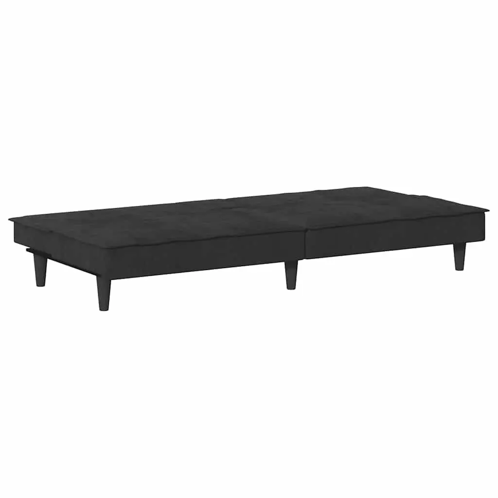 Sofa Bed with Cup Holders Adjustable Backrest Black Velvet Sleeper Couch
