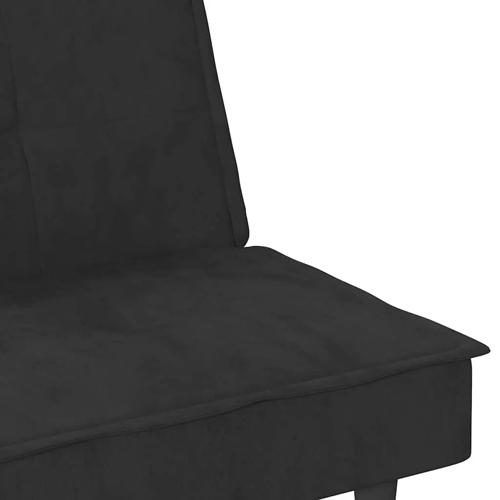 Sofa Bed with Cup Holders Adjustable Backrest Black Velvet Sleeper Couch