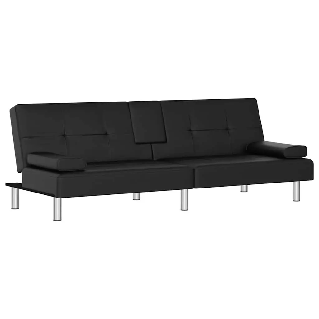Sofa Bed Faux Leather Adjustable Backrest Black