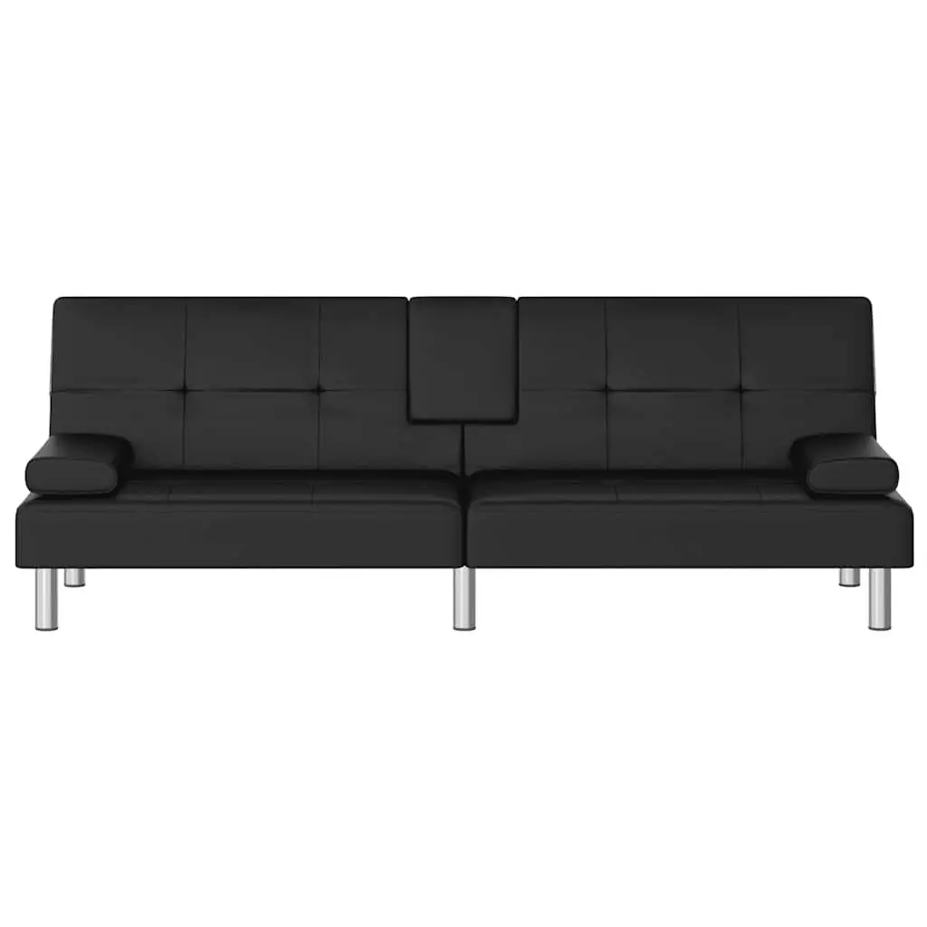 Sofa Bed Faux Leather Adjustable Backrest Black